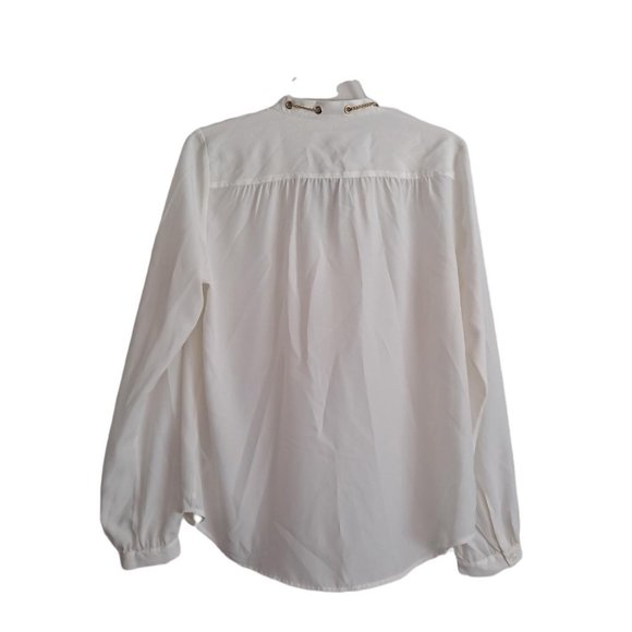 Michael Michael Kors Cream Gold Chain High Low Long Sleeve Blouse - Picture 2 of 10